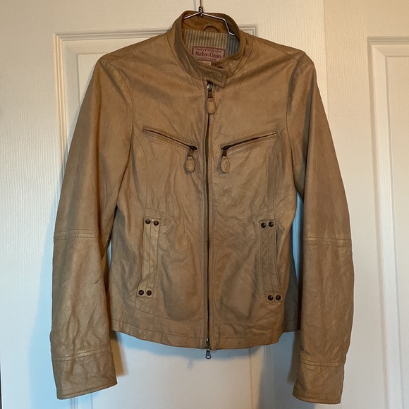 Light tan leather jacket for Fall or Spring. - Picture 2 of 6